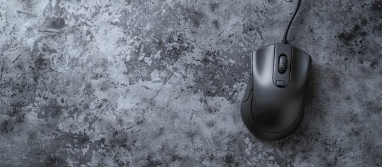 Poster - top view of a wired mouse with a mousepad on a grey background provides copy space image