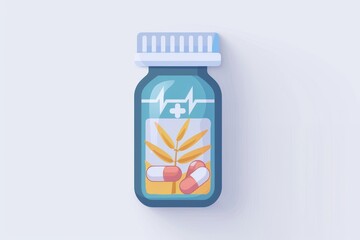 Poster - Medicine Bottle with Plants in Modern Healthcare Illustration