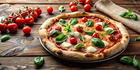 Wall Mural - Authentic Neapolitan pizza made with fresh ingredients , Neapolitan, pizza, traditional, Italian, wood-fired, oven, crust