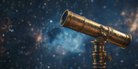 Wall Mural - Antique brass telescope against a starry sky, symbolizing exploration and discovery