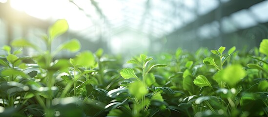 Poster - Home grown vegetable seedlings in a greenhouse promoting eco friendly self sufficient gardening with a copy space image