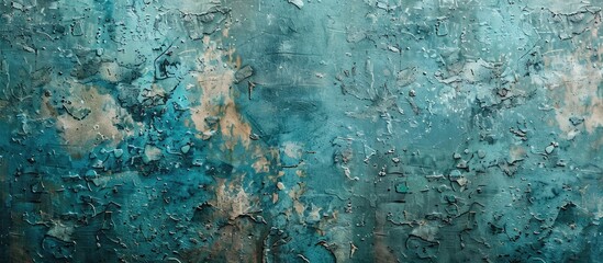 Wall Mural - Abstract turquoise grungy concrete background texture with streaks of paint on aged stone wall vintage stucco surface for a backdrop with copy space image