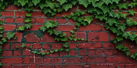 Aufkleber - Green ivy climbing on a red brick wall, adding natural beauty to an urban setting