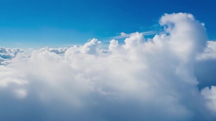 Wall Mural - Navigating through thick clouds at high altitude, the pilot immersive POV provides a breathtaking view of flying over and through a white cloud on a brilliant and sunny day. Generative AI.