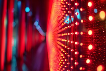 Poster - Close-up of vibrant LED lights in red and blue hues creating a dynamic and futuristic visual effect.