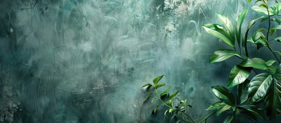 Poster - textured green concrete wall background with copy space image for interior design project or banner