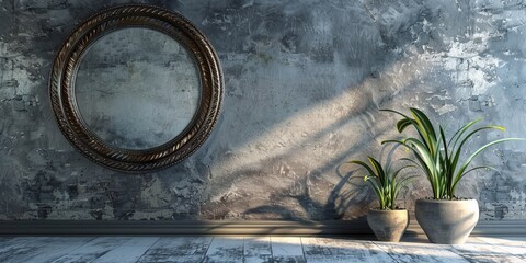 Aufkleber - Interior design concept with a decorative mirror on a textured plaster wall