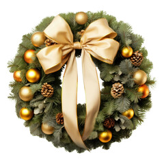 Wall Mural - png christmas wreath ribbon gold white background.
