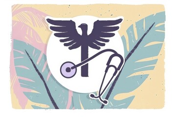 Canvas Print - Medical Emblem with Stethoscope and Wings in Pastel Background