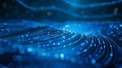 Poster - Abstract design with glowing blue neon lines and particles gives a futuristic technology network vibe