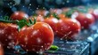 © Media Srock - A close up of a table with a variety of vegetables and fruits, including tomatoes, radishes, and lettuce. The image has a bright and colorful mood, with the snowflakes adding a sense of freshness