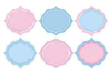 Wall Mural - Six Pastel Blue and Pink Decorative Frames with White Outline