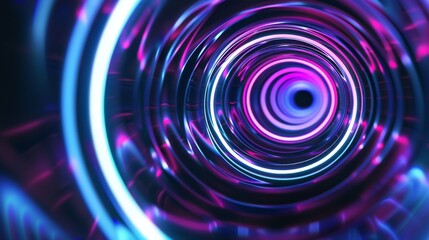 Poster - Vivid and dynamic neon light tunnel with concentric glowing rings creating an abstract futuristic effect.