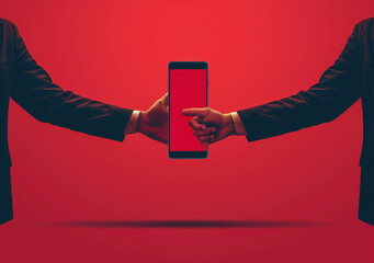Poster - digital handshake through smartphone screen representing online business communication and virtual a