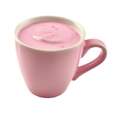 Pink smoothie in ceramic mug on transparent background