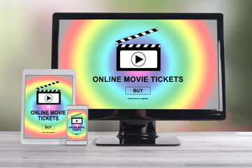 Wall Mural - online movie tickets buying concept on different devices