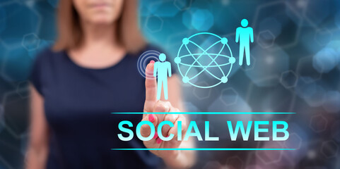 Wall Mural - woman touching a social web concept