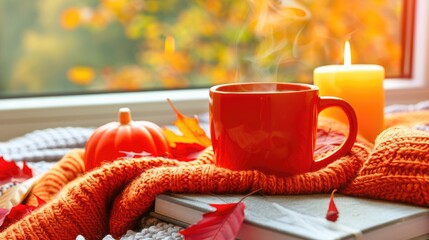 Wall Mural - an orange pumpkin mug of hot cocoa