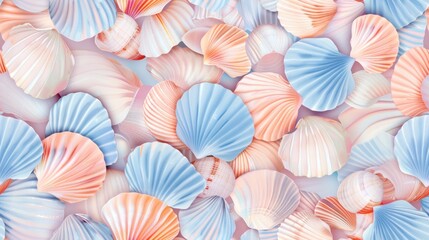 Canvas Print - Pastel Seashells Background.