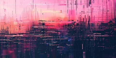 Poster - Abstract digital glitch texture with distorted lines and pixelated patterns, perfect for tech and futuristic themes