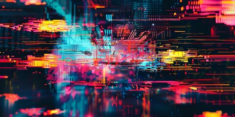 Poster - Abstract digital glitch texture with distorted lines and pixelated patterns, perfect for tech and futuristic themes