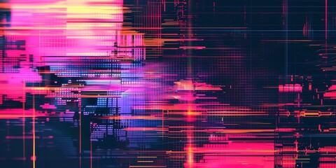 Poster - Abstract digital glitch texture with distorted lines and pixelated patterns, perfect for tech and futuristic themes