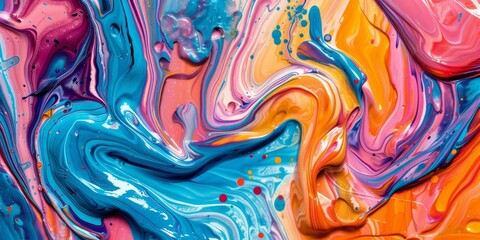 Poster - Abstract acrylic paint texture with vibrant swirls and brush strokes, ideal for artistic and creative projects
