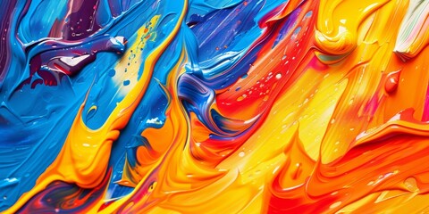 Poster - Abstract acrylic paint texture with vibrant swirls and brush strokes, ideal for artistic and creative projects