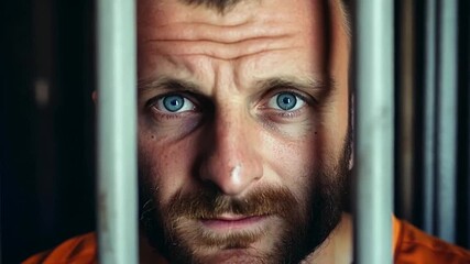 Wall Mural - Man in jail cell serious face