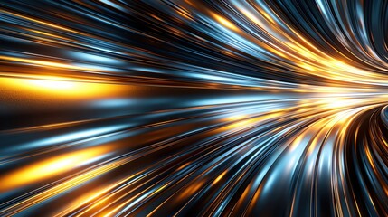 Poster - Dynamic abstract background showcasing light trails in vibrant colors of gold and blue, evoking a sense of motion and energy.