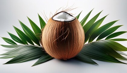 Wall Mural - Coconuts with palm leaf isolated on a white background