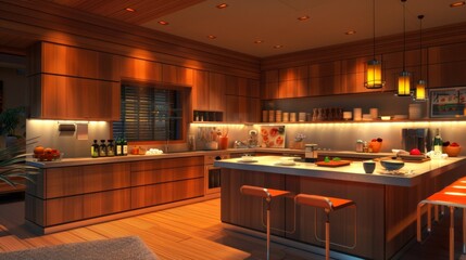 Wall Mural - Modern Kitchen Interior with Warm Lighting