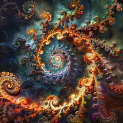 Poster - A mesmerizing abstract design features vibrant swirling fractals, creating a dynamic representation of cosmic energy and intricate patterns
