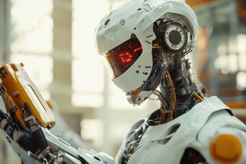 Poster - Robot Construction Worker, advanced mechanical system installing insulation, enhancing energy efficiency, optimizing workspace, showcasing modern automation in construction settings