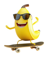 Poster - PNG Banana character skateboard sunglasses cartoon.