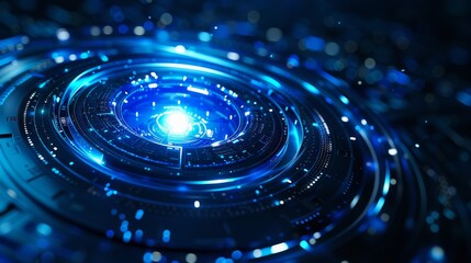 Poster - Futuristic Digital Technology Background with Blue Light Core, Perfect for Technology Themes