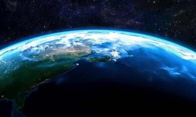 the camera slowly zooms out from a close-up view of planet earth as seen from space (mov)