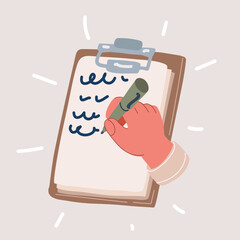 Wall Mural - Vector illustration of hand is writing on a tablet with a pen. The person is writing