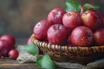 Poster - a basket of apples with leaves.