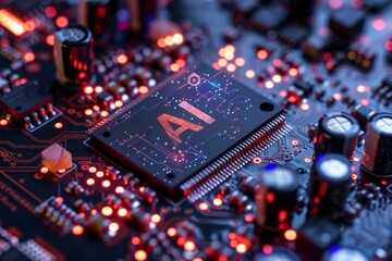 Wall Mural - Artificial intelligence micro chip with the word AI stamped on the chip