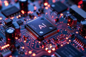 Wall Mural - Artificial intelligence micro chip with the word AI stamped on the chip