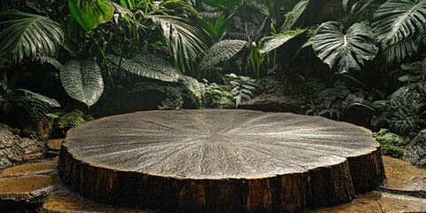 Poster - Wet Tree Stump in Lush Rainforest Setting