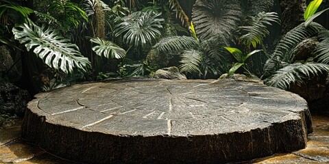 Poster - A Large Tree Stump in a Tropical Rainforest Setting