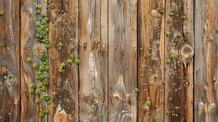 Wooden wall with green dots illuminated by natural light