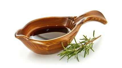 Wall Mural - Olive Oil in Wooden Bowl with Fresh Rosemary on White Background