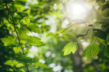 Poster - Sunlight Filtering Through Green Leaves in a Lush Forest Canopy