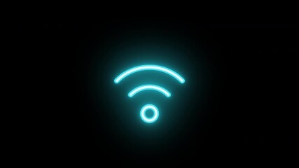 Poster - Neon wifi icon, network connection animation. Wireless internet, 5g wifi signal, hotspot, search connection, find new device. Glowing neon wifi sign, looped animation. Azure, blue colors