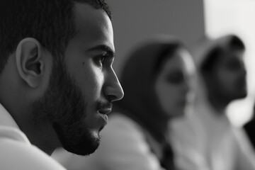 Wall Mural - Focused Group of Young Professionals in Discussion   Black and White