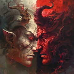 opposing side of Good vs Evil. devil, , angel 