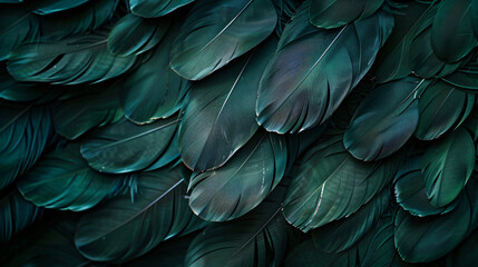 Wall Mural - dark green color, abstract dark feathers background, dark green monochrome texture of a natural bird